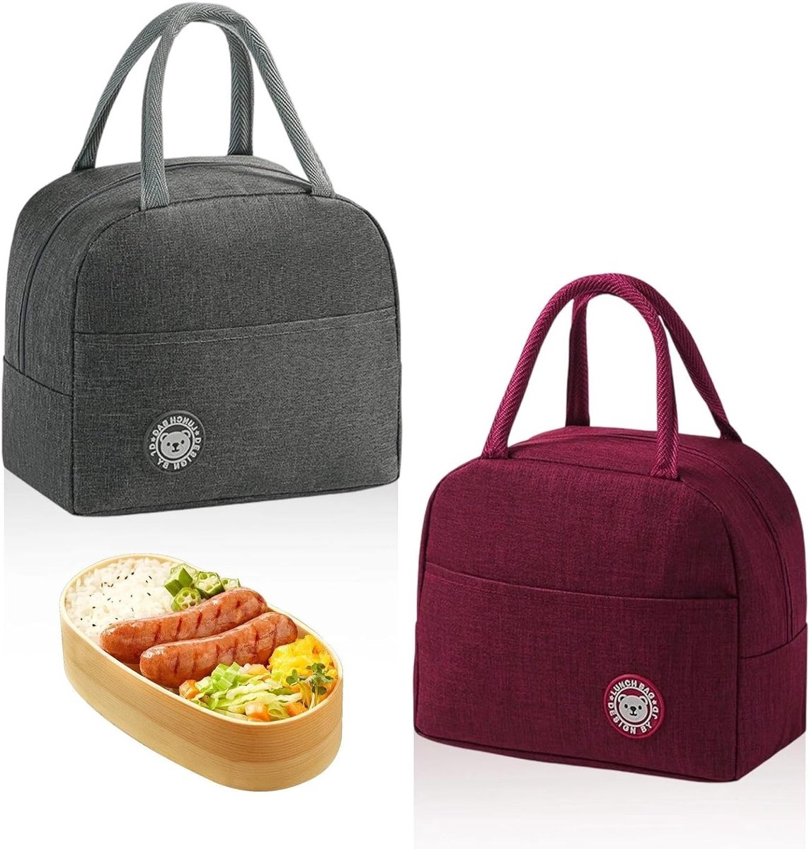 Set van 2 Geïsoleerde Lunchtassen, Vouwbare Thermische Tas, Compacte Koeltas voor Werk, School en Kamperen, Ideaal voor Picknicks en Reizen