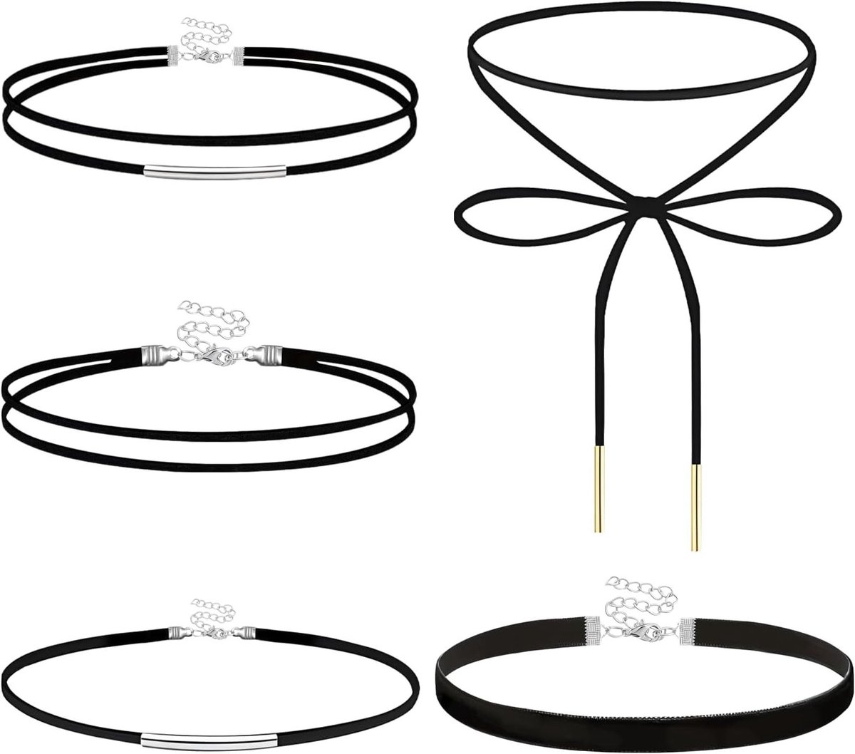 Elegante Zwarte Fluwelen Ketting Set voor Vrouwen en Meisjes, Verstelbare Elastische Kettingen voor Cosplay, Halloween, Feestjes en Dansen (5 Stuks)