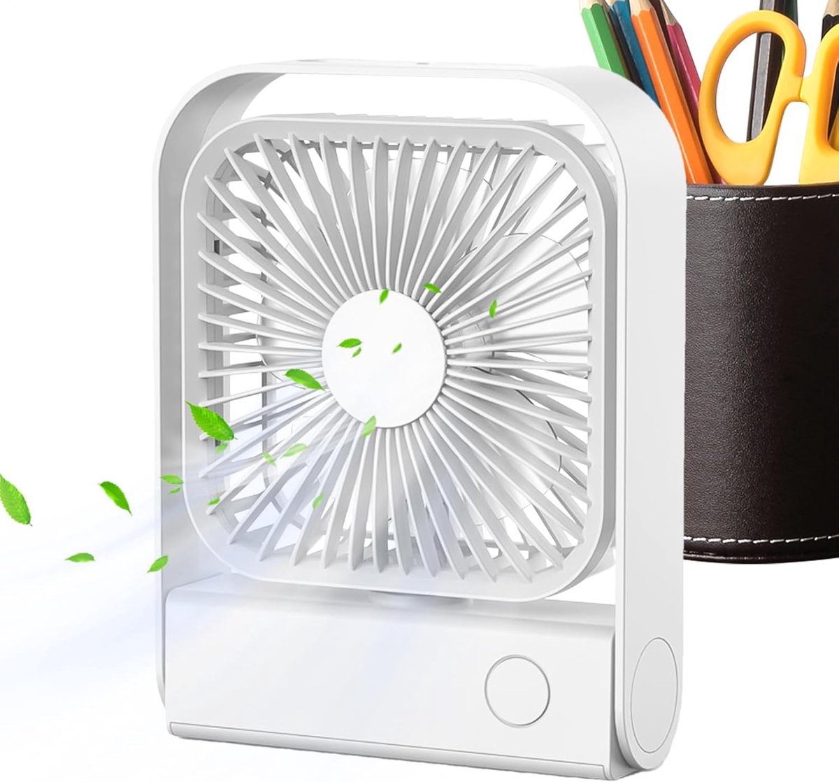Bureau Ventilator - Oplaadbare Tafelventilator - Blijf Koel - 90 Graden Oscillatie - 20.5x15.8x4.5cm - Wit