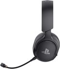 Zwarte draadloze gaming headset met PlayStation logo op het oorstuk en een flexibele microfoon.