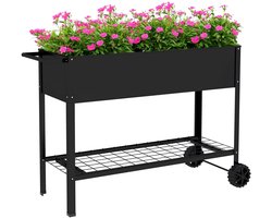 HOB Plantenbak Verrijdbaar - Plantenbak op wielen - Kweekbak - Plantenbak Balkon - Metalen Moestuinbak - 109x44x80 cm