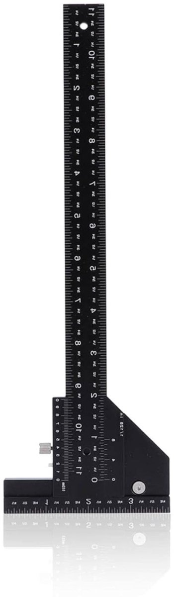 Multifunctionele 11 inch houtbewerkingsliniaal met inch en metrische schalen, metalen frame en 45 graden markering