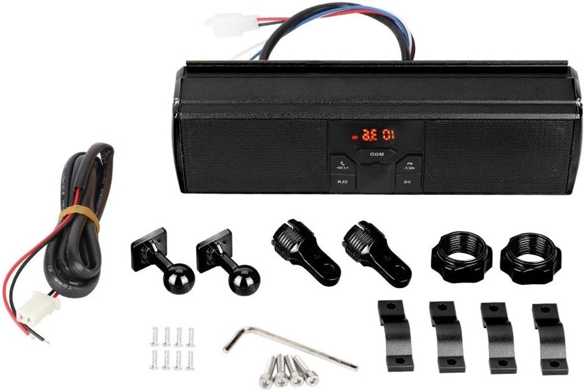 Motorfiets Modification Handlebar O Systeem, USB Speelbare Waterdichte Stereo Speaker voor Motoren met Anti-Zijde Functie (Zwart)