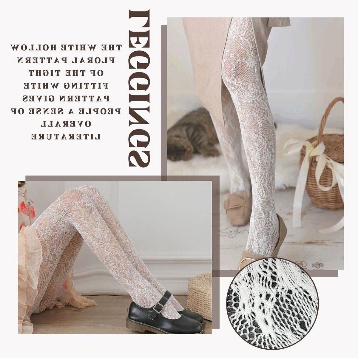 4 Paar Witte Kanten Panty’s voor Vrouwen, Transparante Leggings met Bloemenpatroon, Mode Fishnet Kousen, One Size