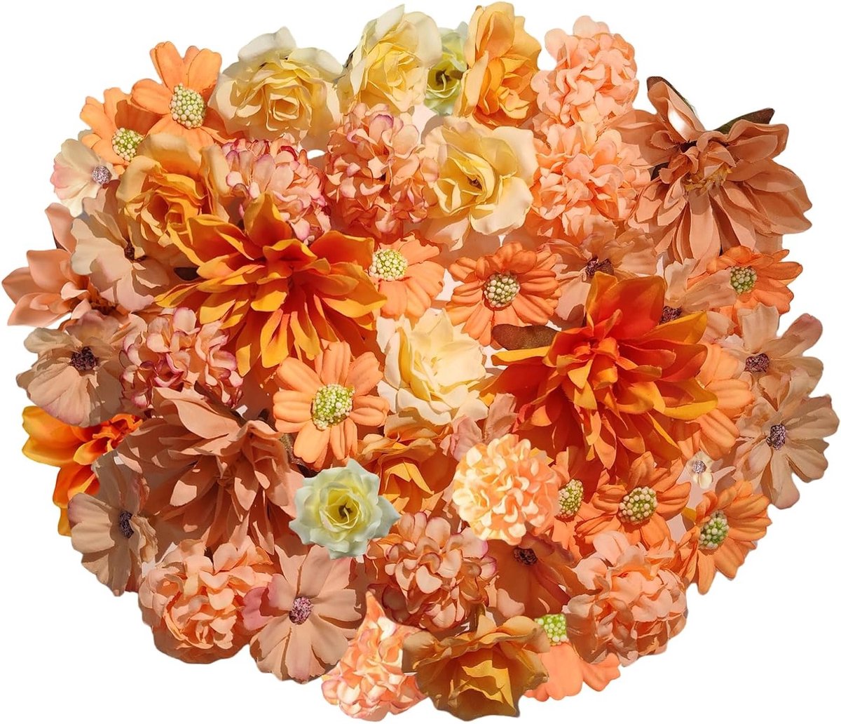 40 Stuks Kunstbloemen Rozenkoppen, Pioenrozen, Margrieten en Mini Kunstbloemen in Geel