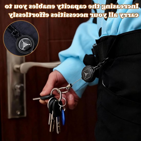 Set van 3 badge reels met uitrekbare sleutelhanger van 60 cm - robuuste ID-houder met clip - zwart compact ontwerp voor werk, reizen en dagelijks gebruik — afbeelding 3