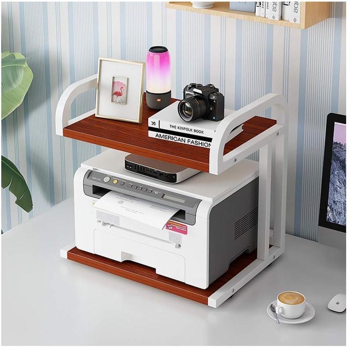 Printer Opbergrek - Bureau Organizer - Werkplek Organiseren - Gelaagd Ontwerp - 50x40x46 cm - Wit
