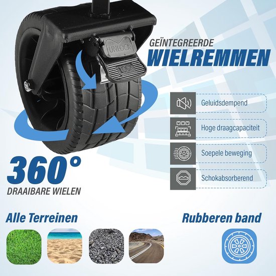 Bolderkar Opvouwbaar - Transportwagen Stevig - Materiaal Verplaatsen - Met Remmen - 200 kg - Beige-Zwart van Bolderkar Opvouwbaar — afbeelding 3