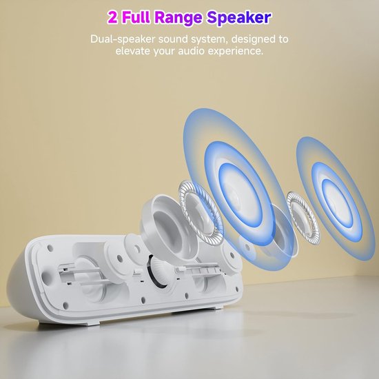 Computer Luidsprekers - USB Soundbar - Muziek Luisteren - Kleurrijke LED Effecten - 32 cm Lang - Wit — afbeelding 3