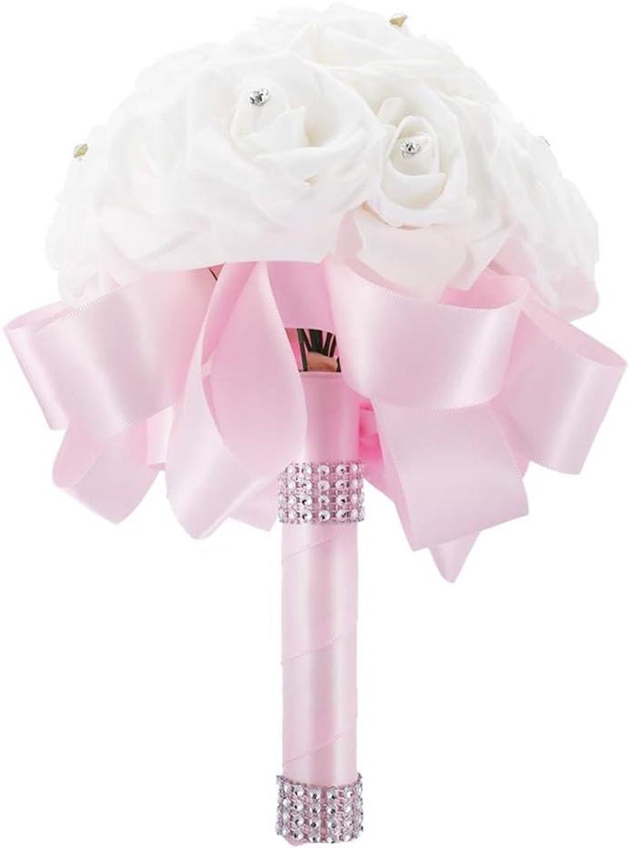 Bruidsboeket - Kunstboeket Decoratie - Bruiloft Accessoire - Versierd met Lint - 26x17cm - Roze