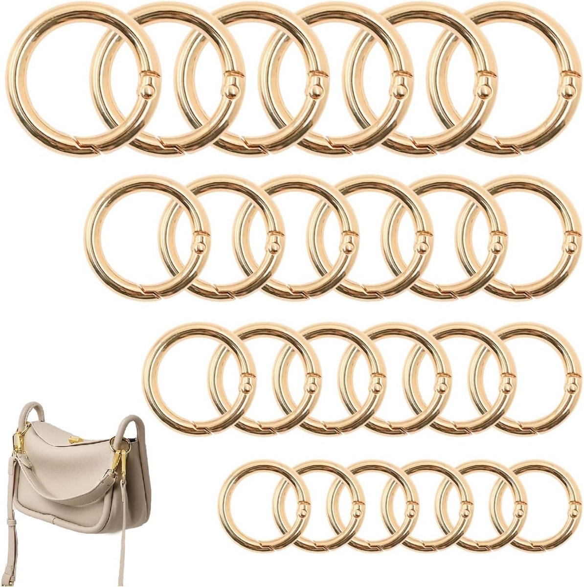 Ronde Carabiner Haken Set van 40 Stuks, Kleine Zinc Alloy O-Ringen en Spring Jump Rings voor Sleutelhangers, Tassen en Portemonnees in 3 Kleuren (Goud)