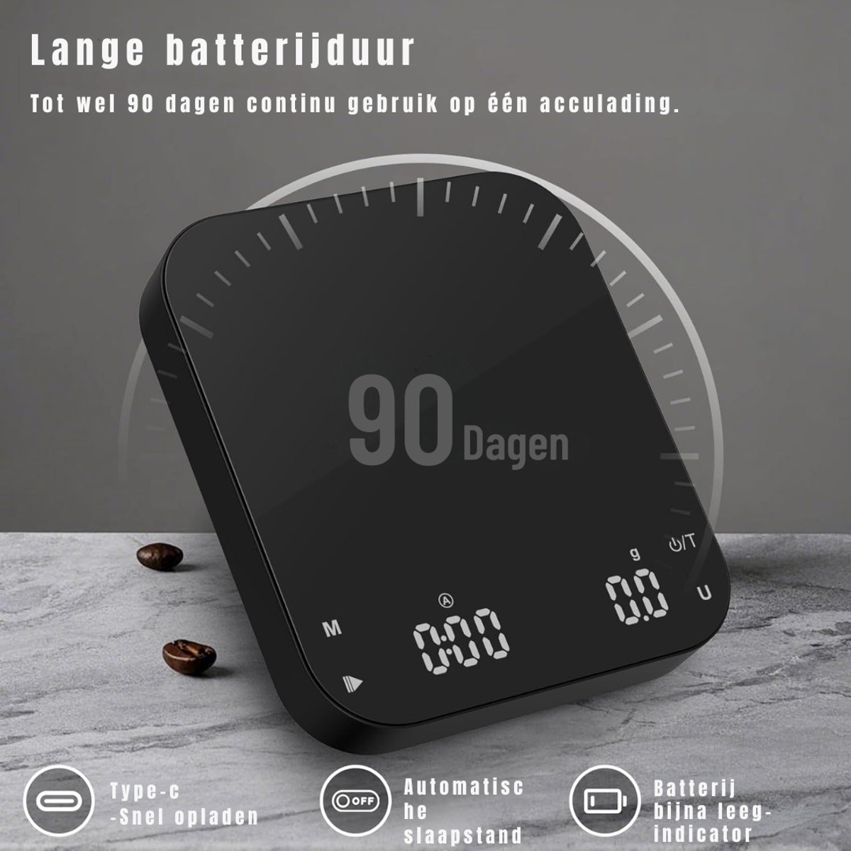 TIM® Koffie Weegschaal - Weegschaal - Scale - Max 3000 Gram - Zwart - 18cm x 18cm x 5cm