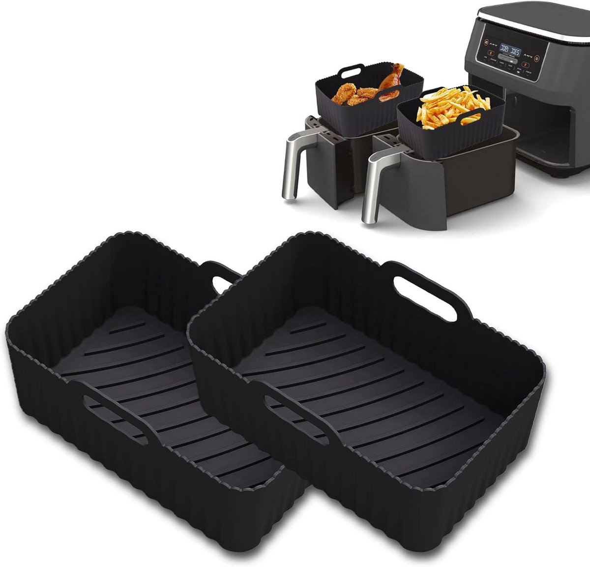 Airfryer Siliconen Bakvorm - Herbruikbare Liners - Voedsel Bereiden - Gelijkmatige Warmteverdeling - 2 Stuks - Zwart