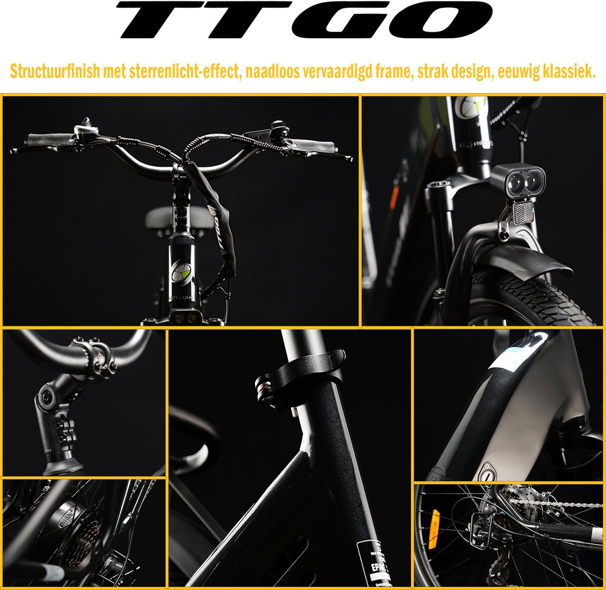 Elektrische Fiets TTGO C3 - 36V 18AH Accu - Actieradius Tot 120 Km - 28×2.0 Inch Wielen - Aluminium Lage Instapframe - Shimano 7 Versnellingen - Mechanische Schijfremmen - LCD Display - Elektrische Stadsfiets - Zwart thumbnail 4