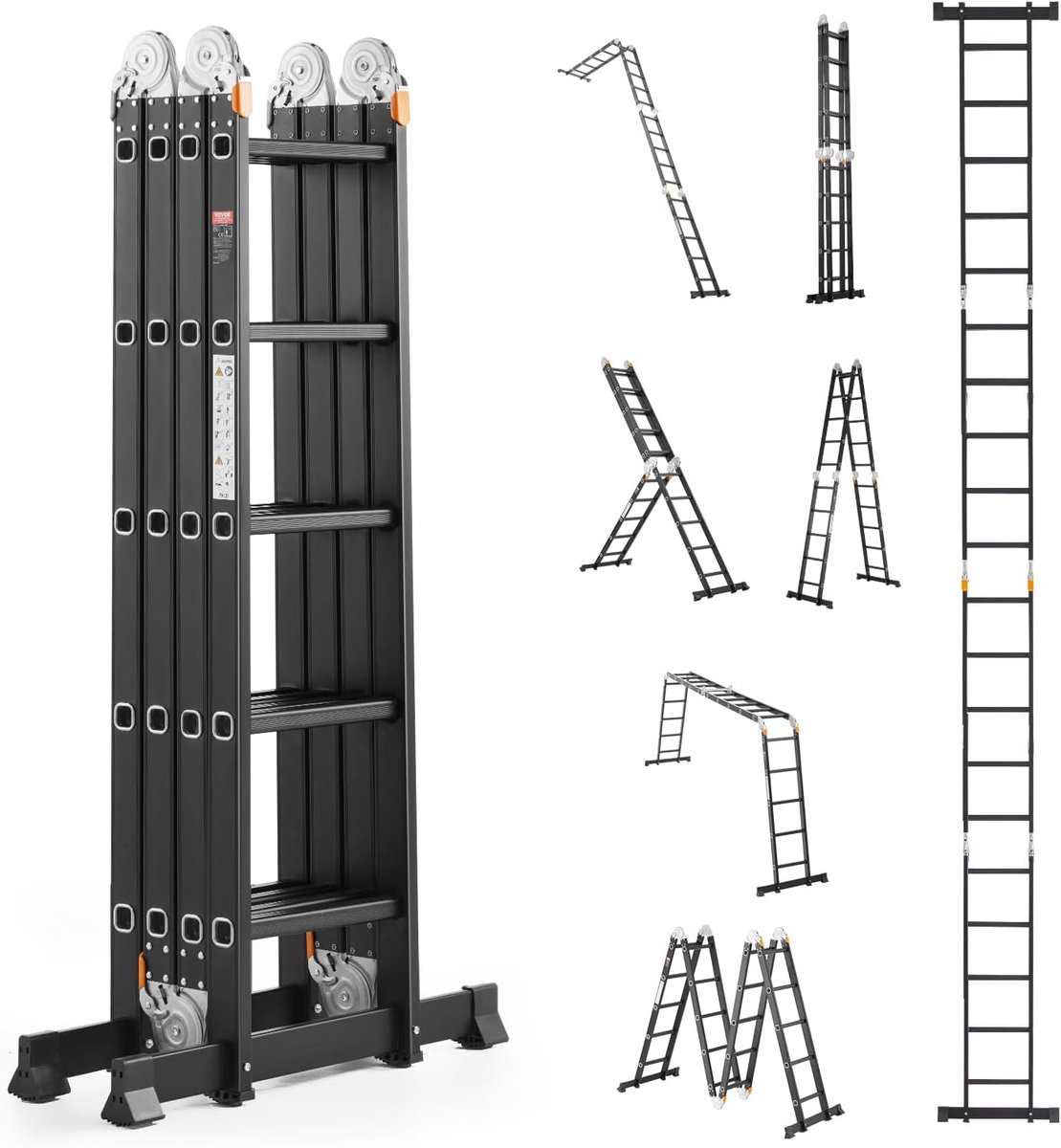 Opvouwbare Ladder - Telescopische Steiger - Klus Klaren - 7-in-1 Veelzijdigheid - 5.8 Meter - Zwart