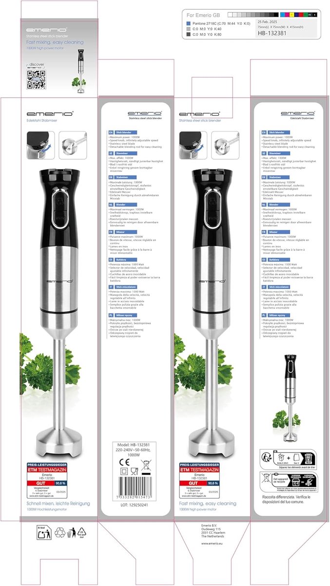 Hand Blender - Puree Staafmixer - Gladde Sauzen Maken - Krachtige 1000 Watt Motor - 1.2m Kabel - Zilver — afbeelding 5