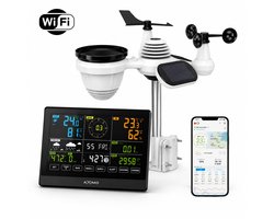 AXIMO Professioneel WiFi Weerstation – 7-in-1 Buitensensor – Groot Kleurendisplay – Binnen- en Buitentemperatuur – Live Weerdata via Weather Underground – 150m Bereik