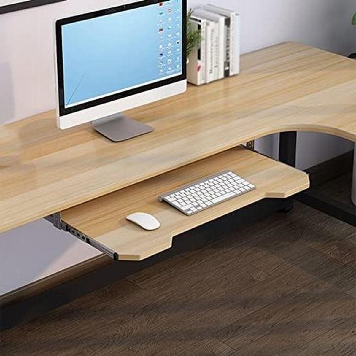 Houten Bureau Lade - Onderlegger Plank - Ruimte Creëren - In Hoogte Verstelbaar - 54/60/70 cm - Houtkleur