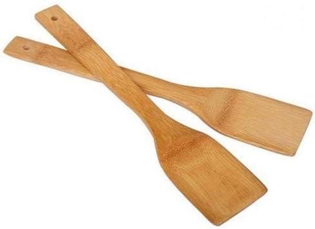 Bamboe Spatel - Kooklepel Hout - Koken en roeren - Natuurlijk materiaal - N.v.t. - Licht Bruin