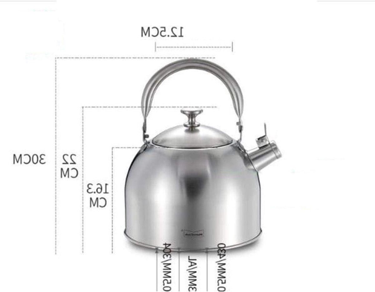 Fluitketel Roestvrij Staal - Waterkoker Theepot - Buiten Koken - Grote Capaciteit - 3.5L of 5L - Zilver