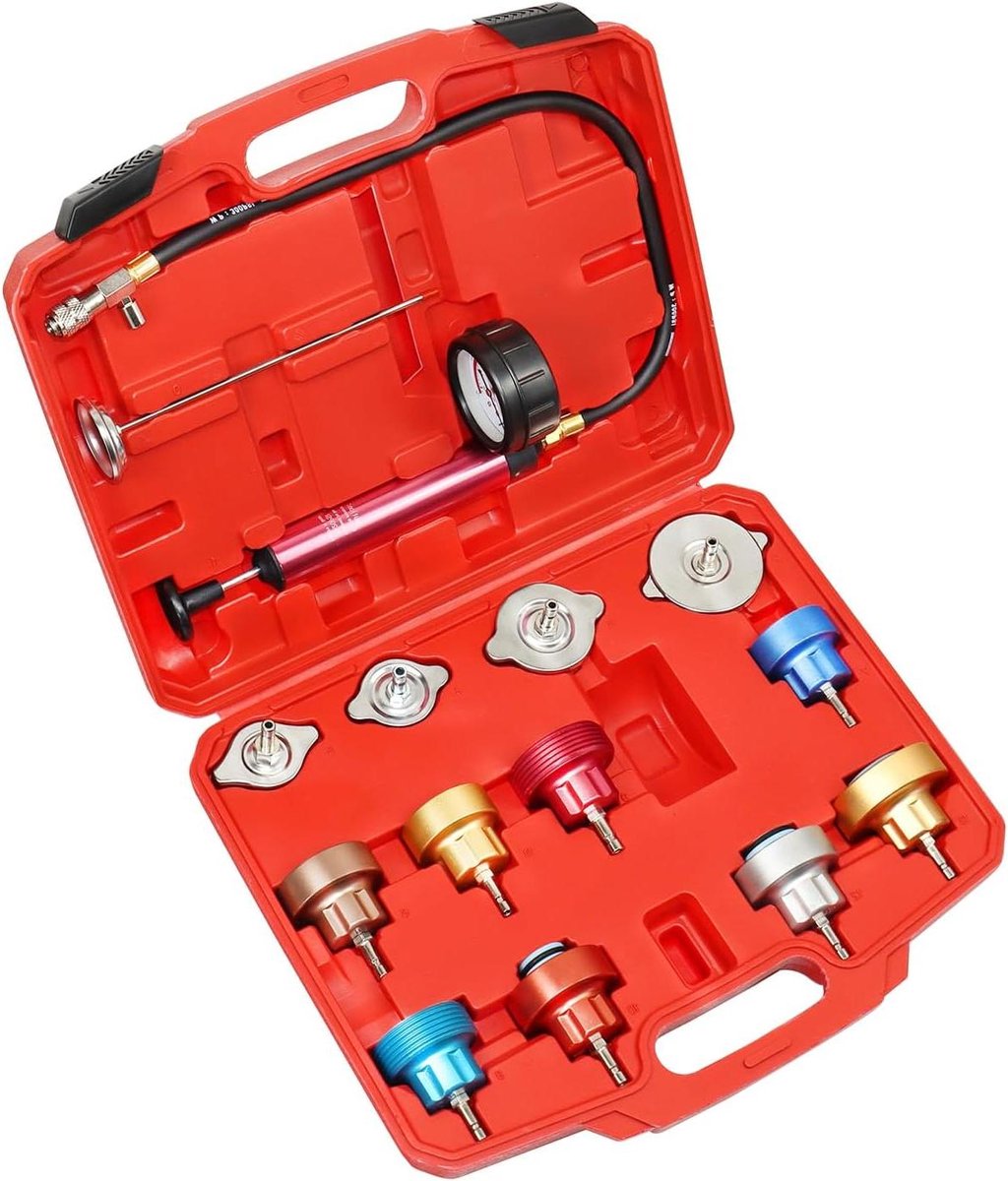 Radiatordrukmeter - Koelsysteem tester - Lekkages opsporen - 14-delige set - 39 cm - Zwart
