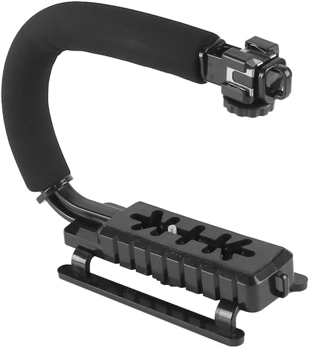 Video Action Stabilization Handle met 3 Hot Shoe voor Videorecorders - Stabilizer met Antislip Schuimhandgreep voor DSLR en DV Cameras