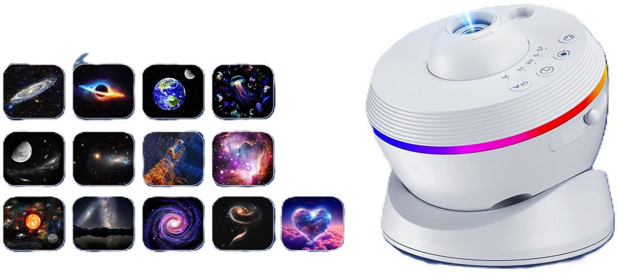 MakkelijkMooi LED Sterrenhemel Projector – Beamer - 13 Unieke Astronomische Projecties - 6 Lichtmodi - 1, 2 of 4 uur Timer