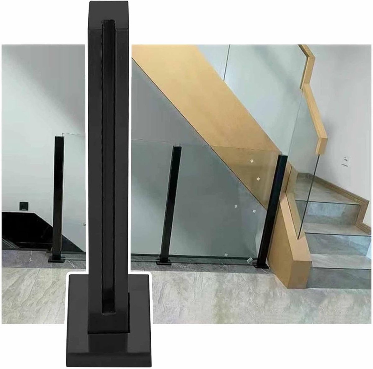 Glazen Hekpaal - Balustrade Paal - Balkon Afscheiding - Eenvoudige Montage - 110 cm - Zwart