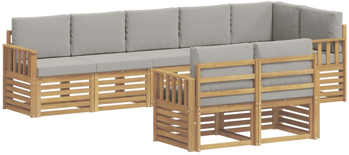 vidaXL Buiten - bank - set - 8 - st - 8-zits - Wit - en - Lichtgrijs - Polyester Wit en Lichtgrijs