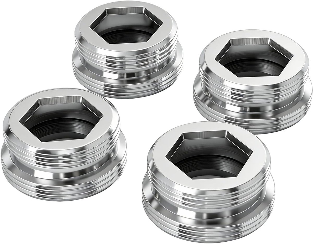 Set van 4 M20 naar M22 Tap Adapters, Dubbele Draad Messing Adapter voor Keukenkranen en Waterfilters met 4 Seals en Eenvoudige Installatie