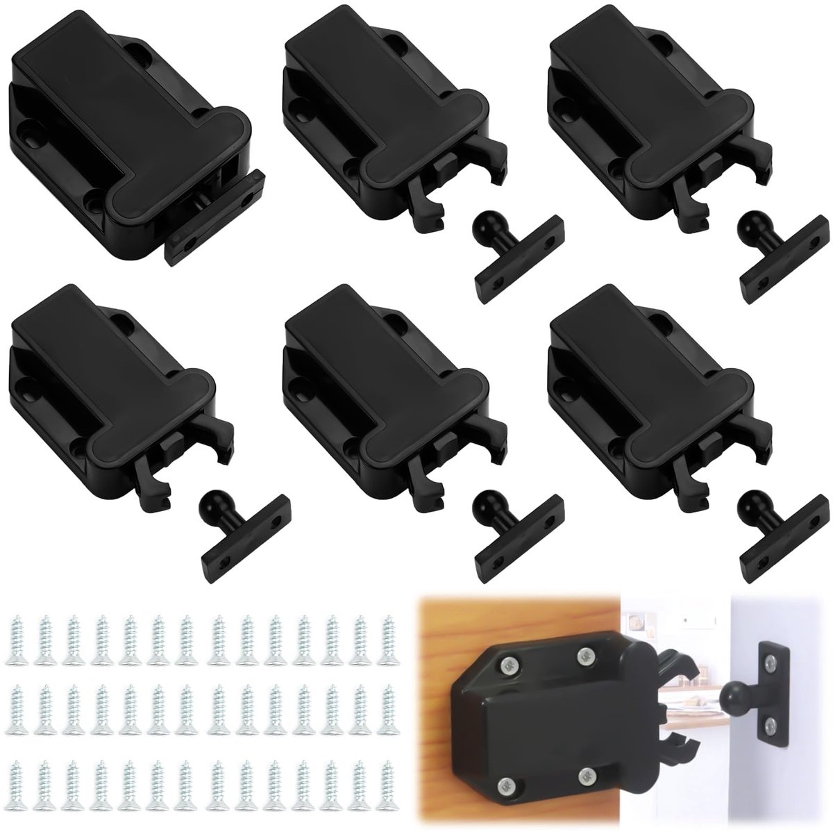 Dailygoods - Dailygoody - Sluitmechanisme - Push-to-open - Hoogwaardig materiaal - Zwart - Deurbeugel - Eenvoudig in gebruik - Geschikt voor kasten en deuren