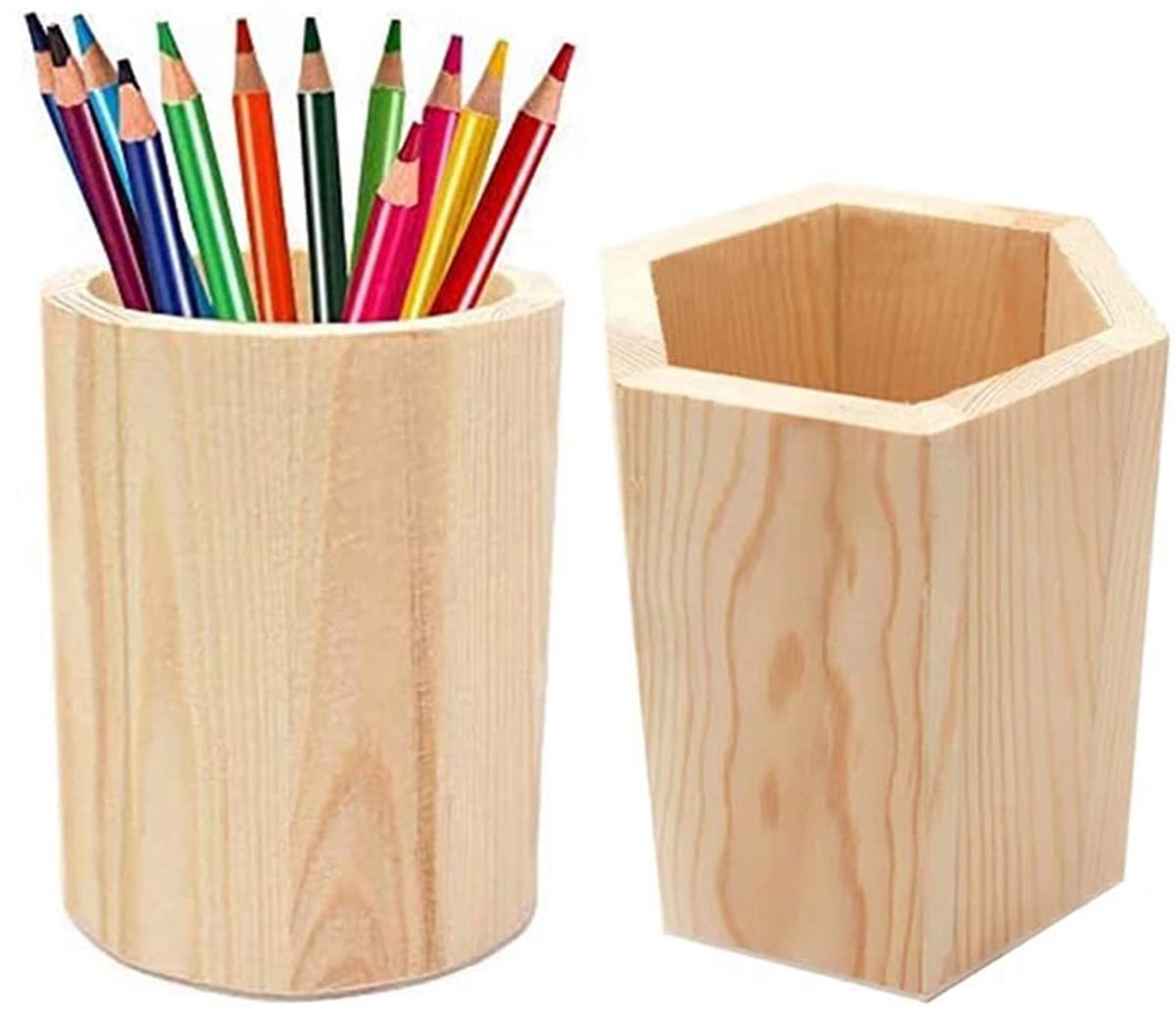 Dailygoods - Dailygoody - Houten pennenhouder - Bureau organizer - Bruin - Pennenhouder - Perfect voor kantoor en school - 2 stuks