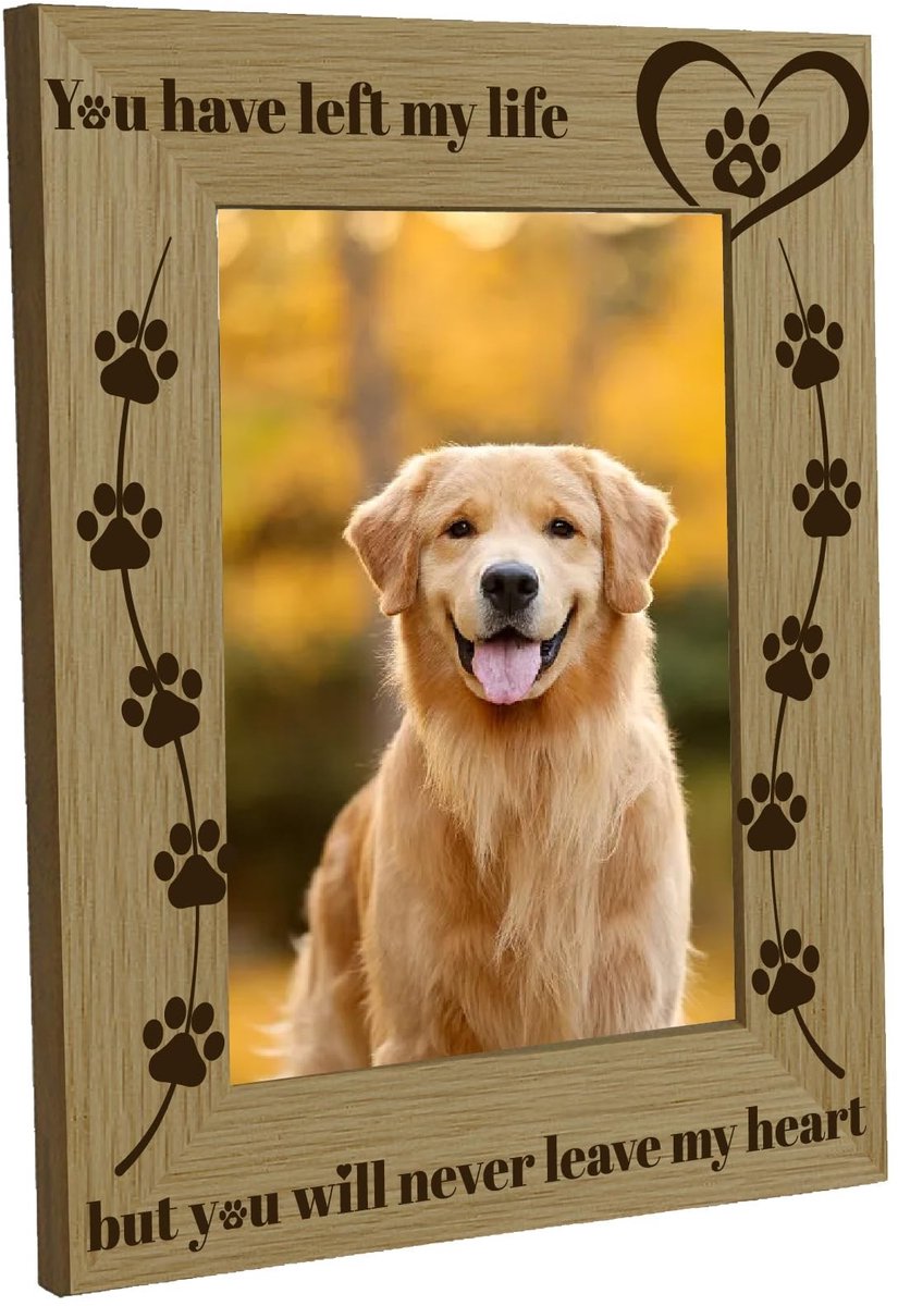 Dailygoody - Hond Memorial Fotolijst - Paw Print Fotolijst - Houten Foto Display - 15 x 21.8cm - Sympathie Geschenken - Herinnering aan Huisdier - Hou...