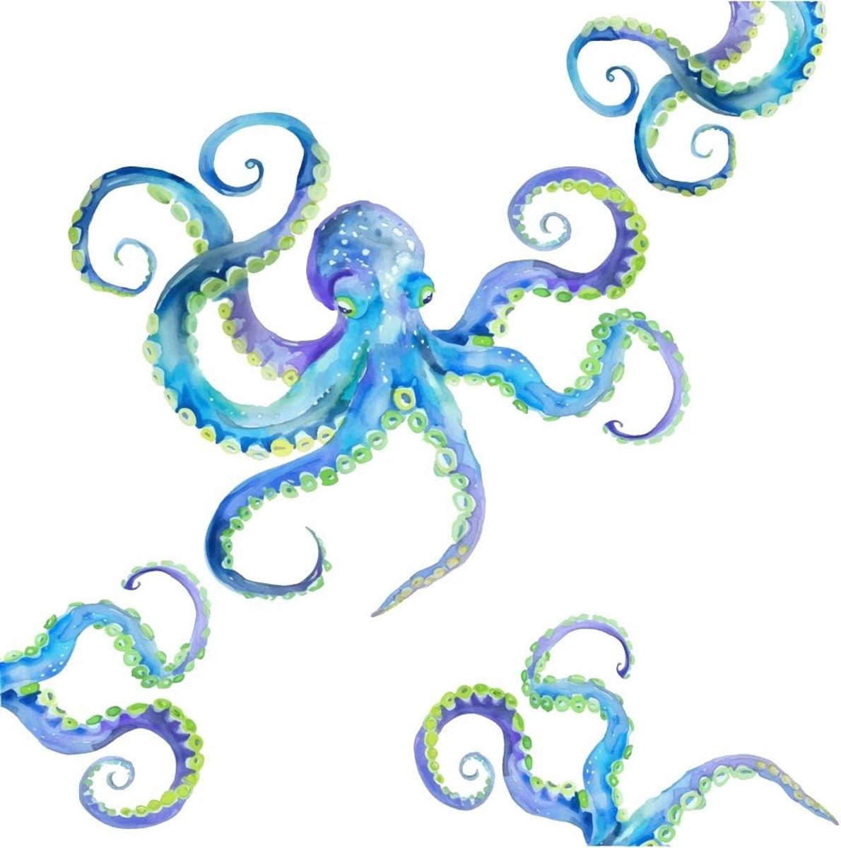 Dailygoody - OmGoods - Dailygoody - Muurstickers - Blauw-groene octopus wanddecoratie - Verwijderbare vinyl muurkunst - Kleurrijke muurstickers - Geschikt voor woonkamer en