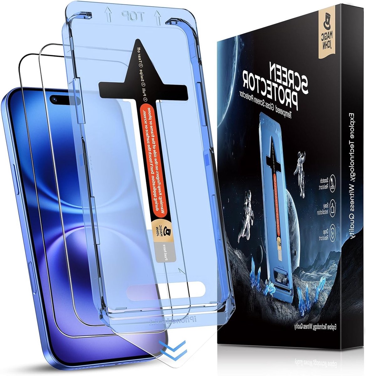 Set van 2 Geharde Glazen Screenprotectors voor iPhone 16, 9H Hardheid, Ultrahelder en Eenvoudige Installatie, Stof- en Bubbelsvrij