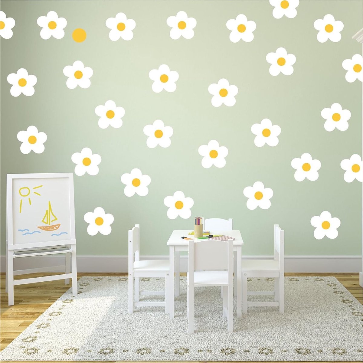 Set van 180 Zelfklevende Muurstickers voor Kinderen - Bloemen en Daisy's - Waterdicht en Geschikt voor Baby- en Kinderkamers