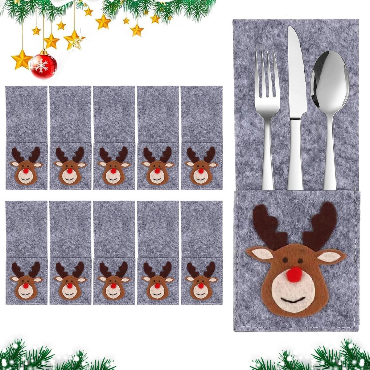 Dailygoods - Dailygoody - 10-delige Kerst Tafeldecoratie - Kerstboom Bestekhouder van Vilt