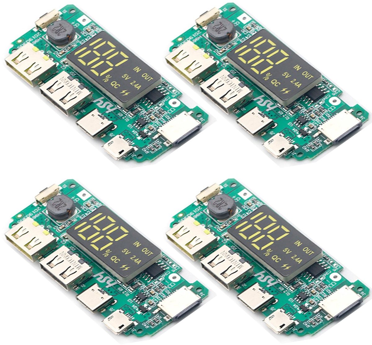 Dailygoods - Dailygoody - 18650 Powerbank Board - Dual USB Oplader - Mobiele Module - Lithium Batterij - Kortsluitbeveiliging - DIY USB Kaart - 4 Stuks