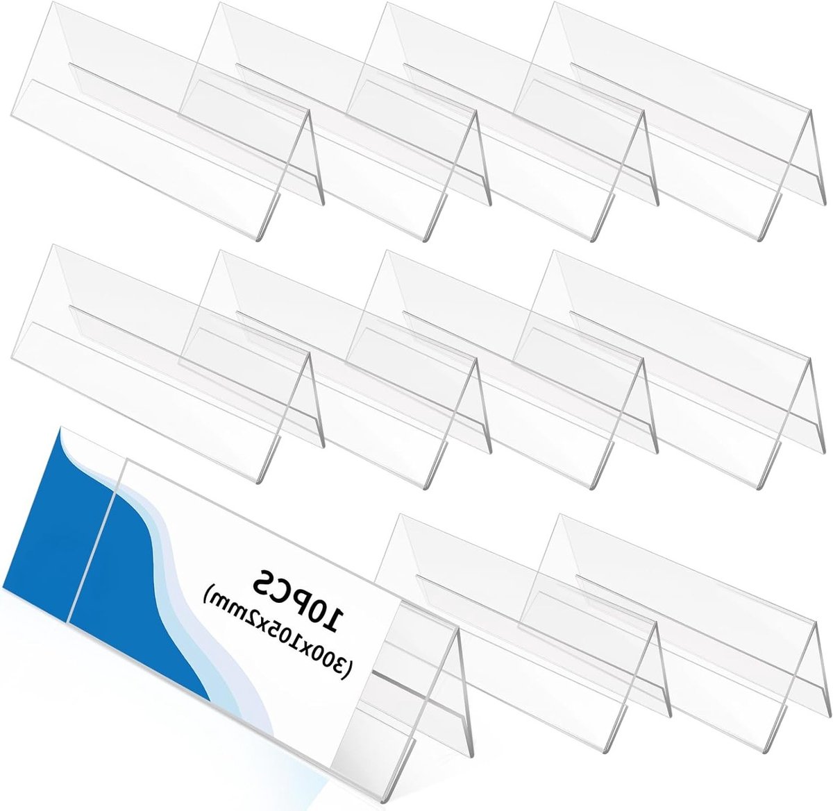 Naambordjes van acryl met dakvorm, 30 x 10,5 cm, transparante tafelstandaard, etikettenhouder voor conferenties, bruiloften en bureaus, set van 10 stuks