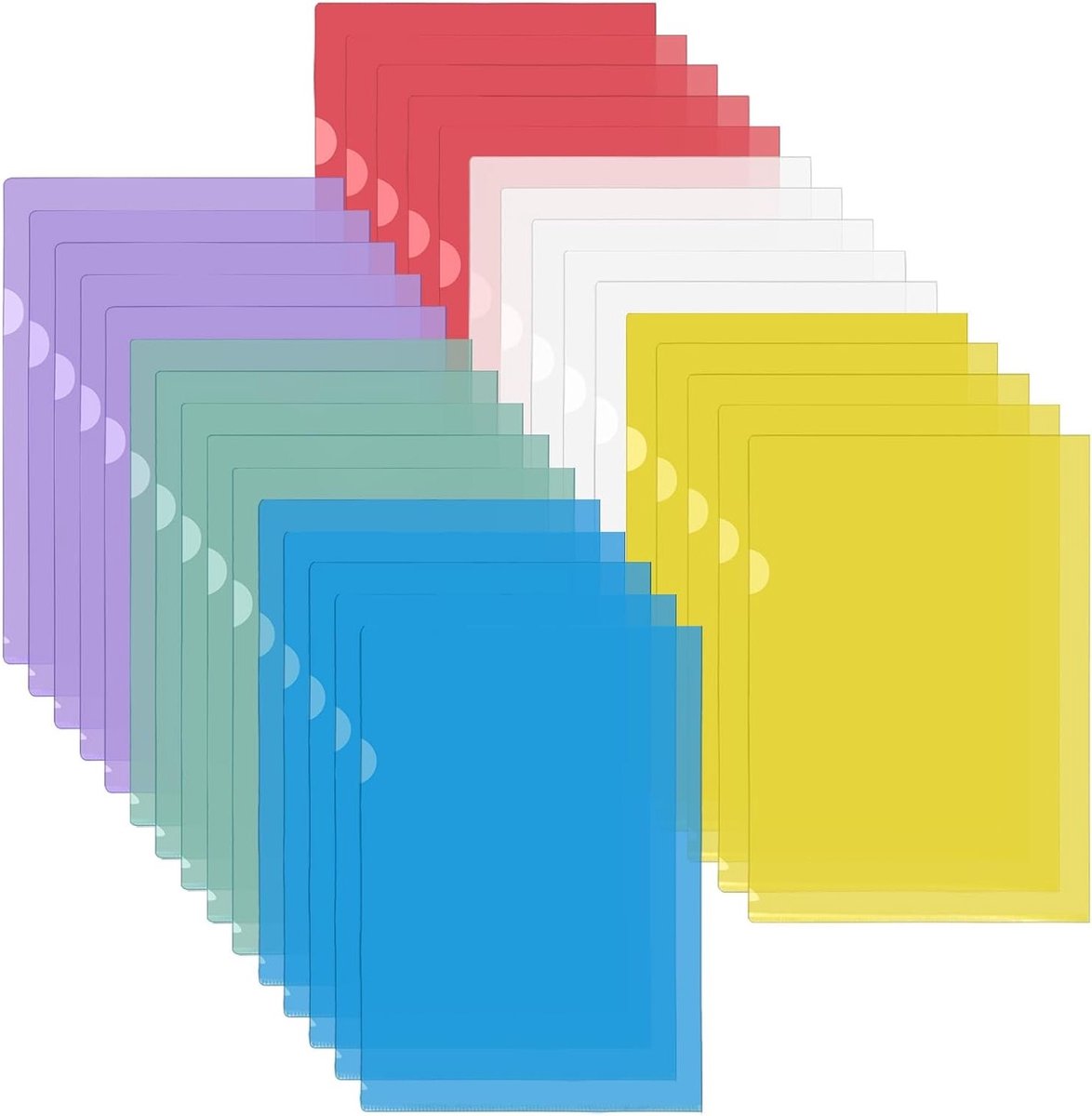 30 Stuks Doorzichtige Documentmappen en Poly Projecttassen voor A4 Papier, 6 Kleuren voor School en Kantoor