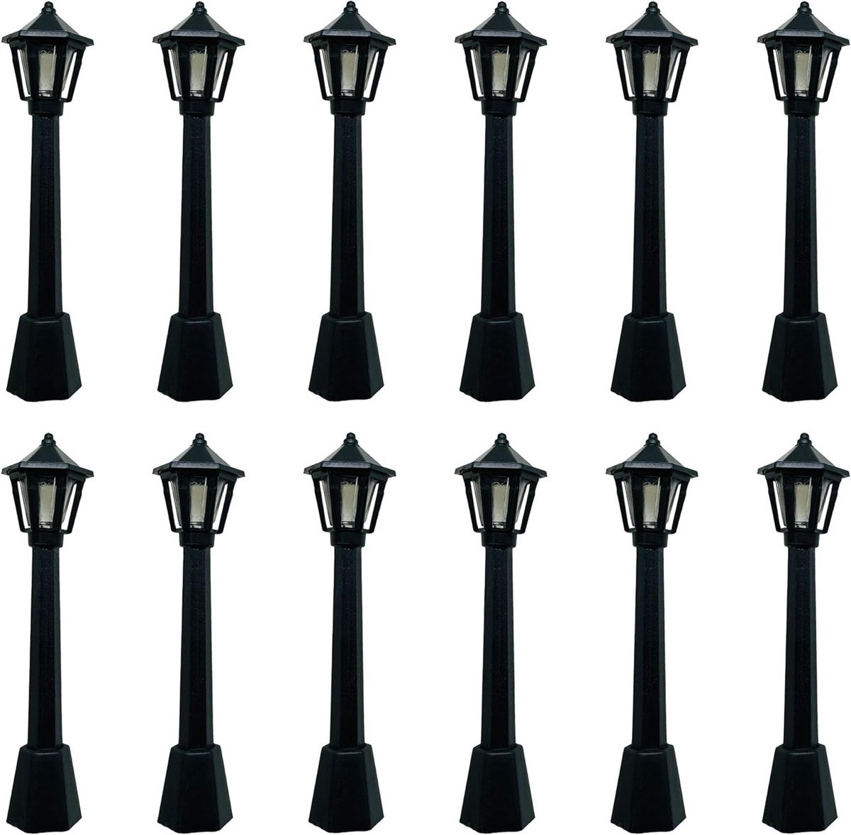 12 Stuks Mini Straatlampen voor Modelspoor, Treinen en Tuinaccessoires, 8CM Decoratie voor Micro Scenery en Poppenhuis