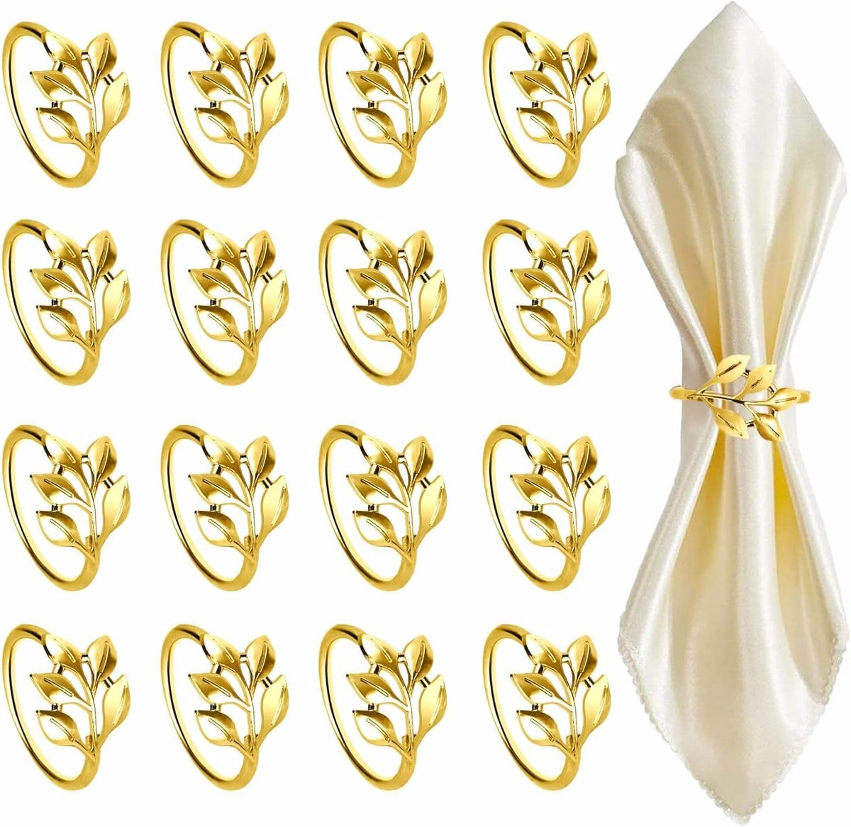 Set van 16 Elegante Gouden Servetringen van Metaal voor Diner, Bruiloft en Feestjes
