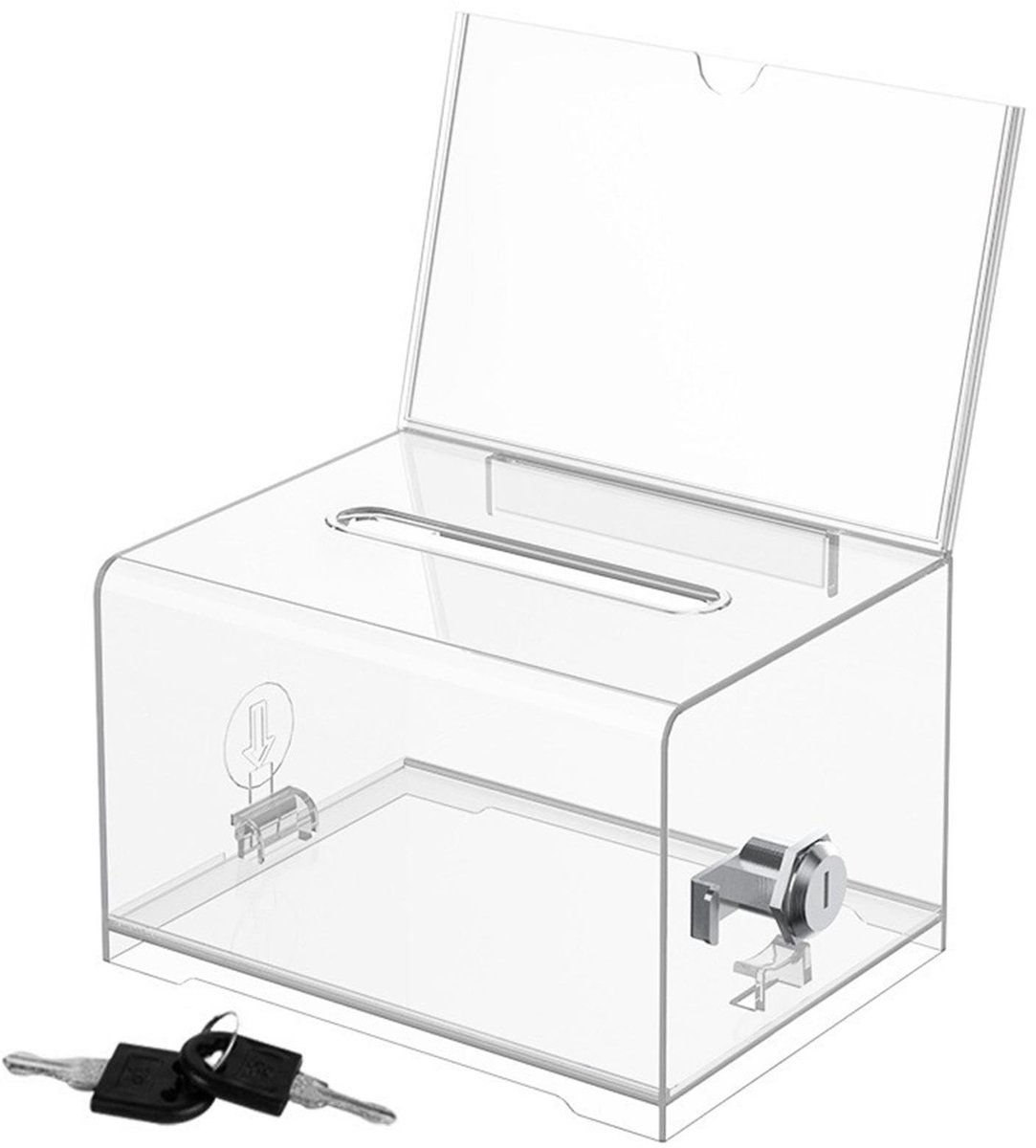 Dailygoods - Cosensi - Dailygoody - Donatiebox - Transparante Geldbox - Veilig en afsluitbaar - 15.7D x 10.3W x 11.5H cm - Acryl materiaal - Geschikt voor wedstrijden en ste...