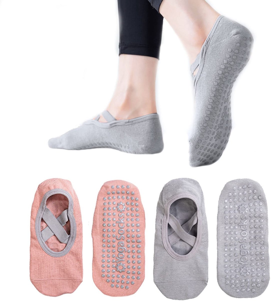 Dailygoody - Yogasokken - Antislip - Comfortabel draagcomfort - Roze en grijs - Voor yoga en pilates - Geschikt voor dames