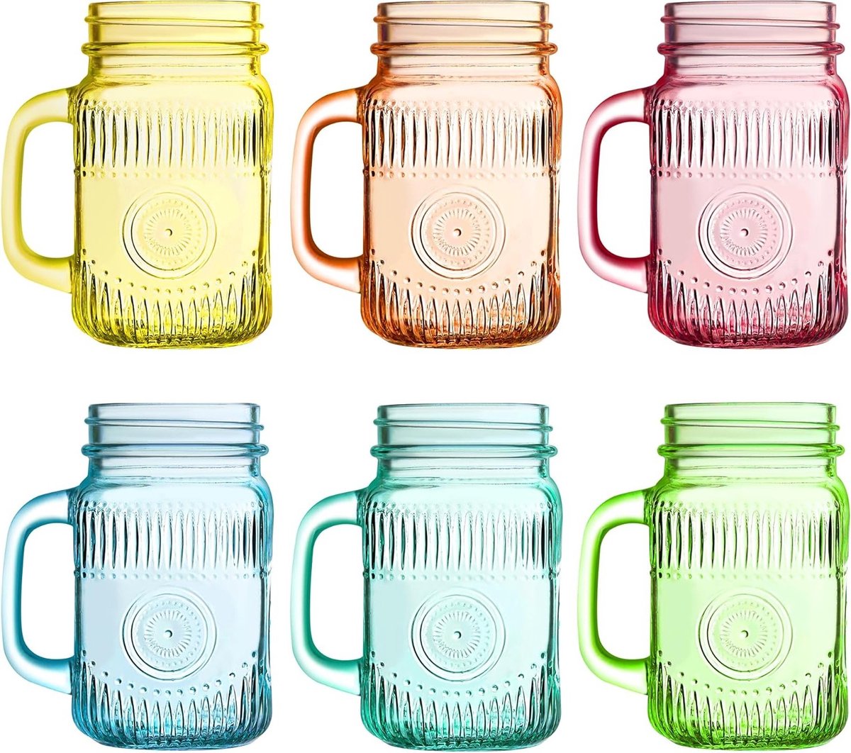 Set van 6 Bubbelsglazen 437 ml - Drinkglazen met Handvat voor Cocktail, Whisky en Limonade - Vaatwasmachinebestendig en Perfect voor Feestjes