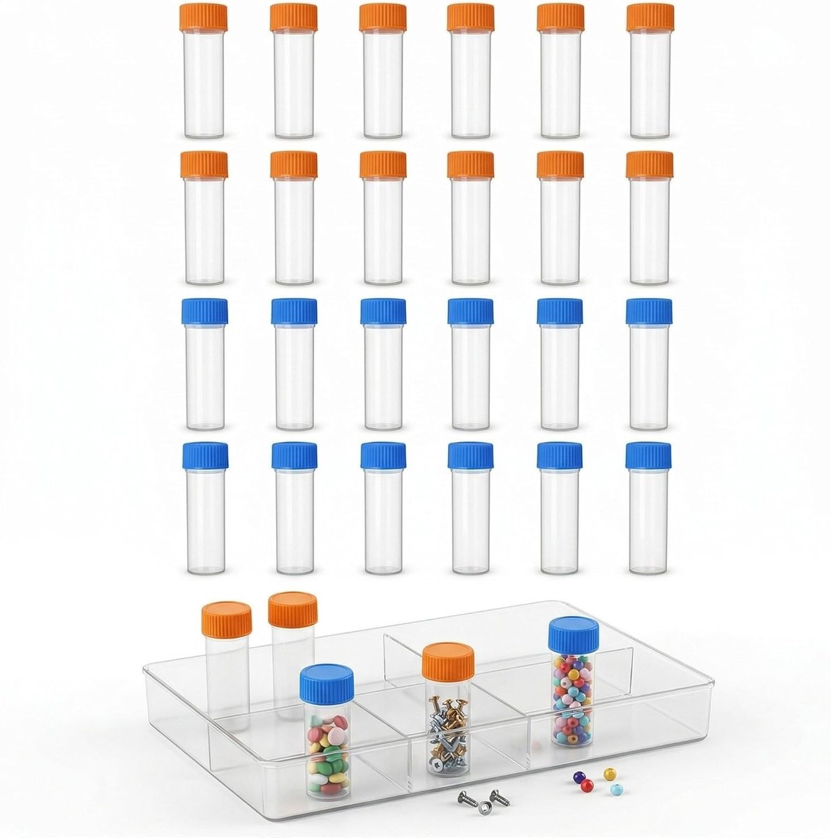 Set van 24 bevroren reageerbuisjes van kunststof met deksel en gegradueerde markeringen, 5 ml, ideaal voor laboratoriumgebruik en experimenten