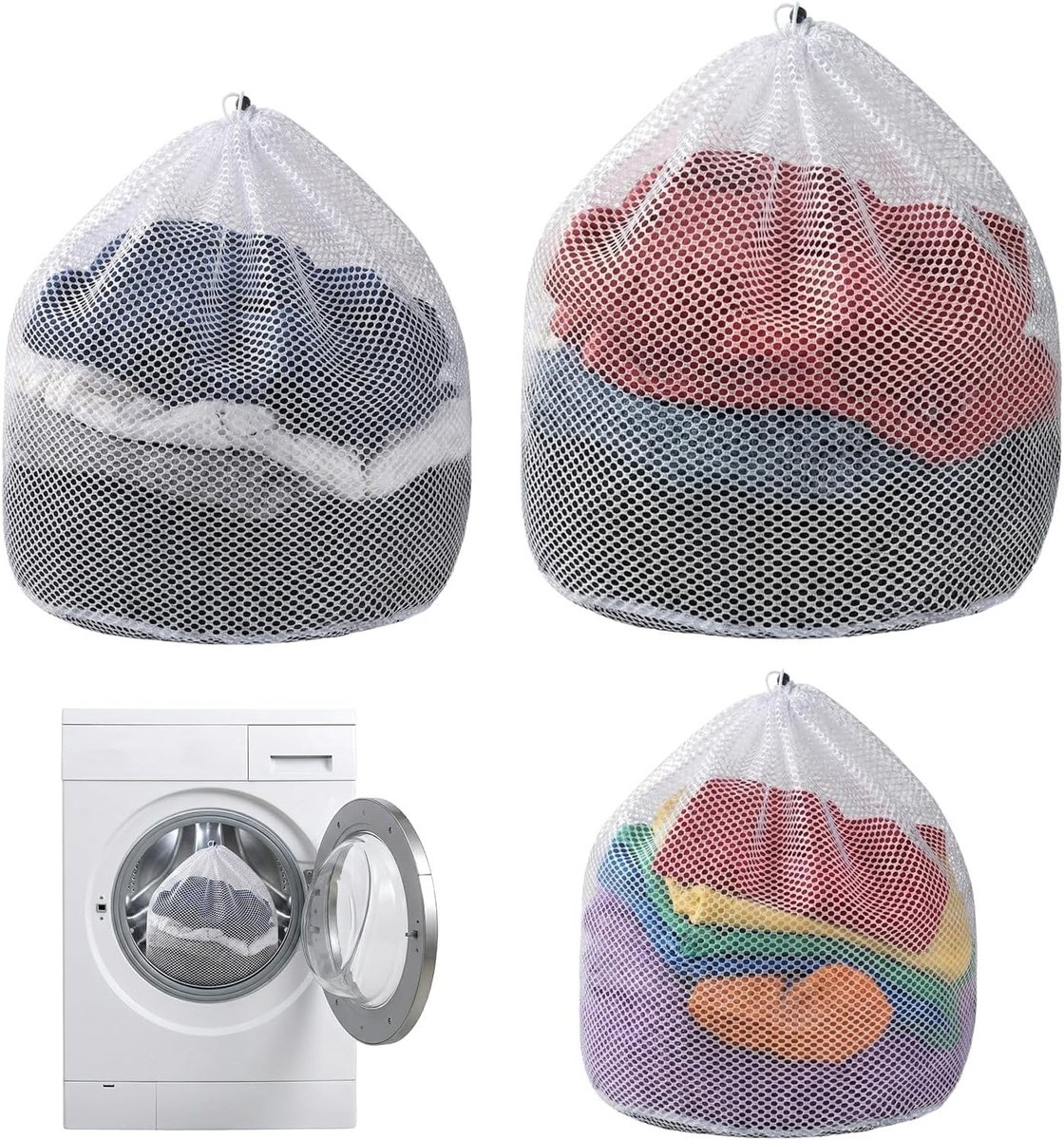 Set van 3 herbruikbare wasnetten voor fijne was, ideaal voor ondergoed, sokken en delicate kleding met trekkoord