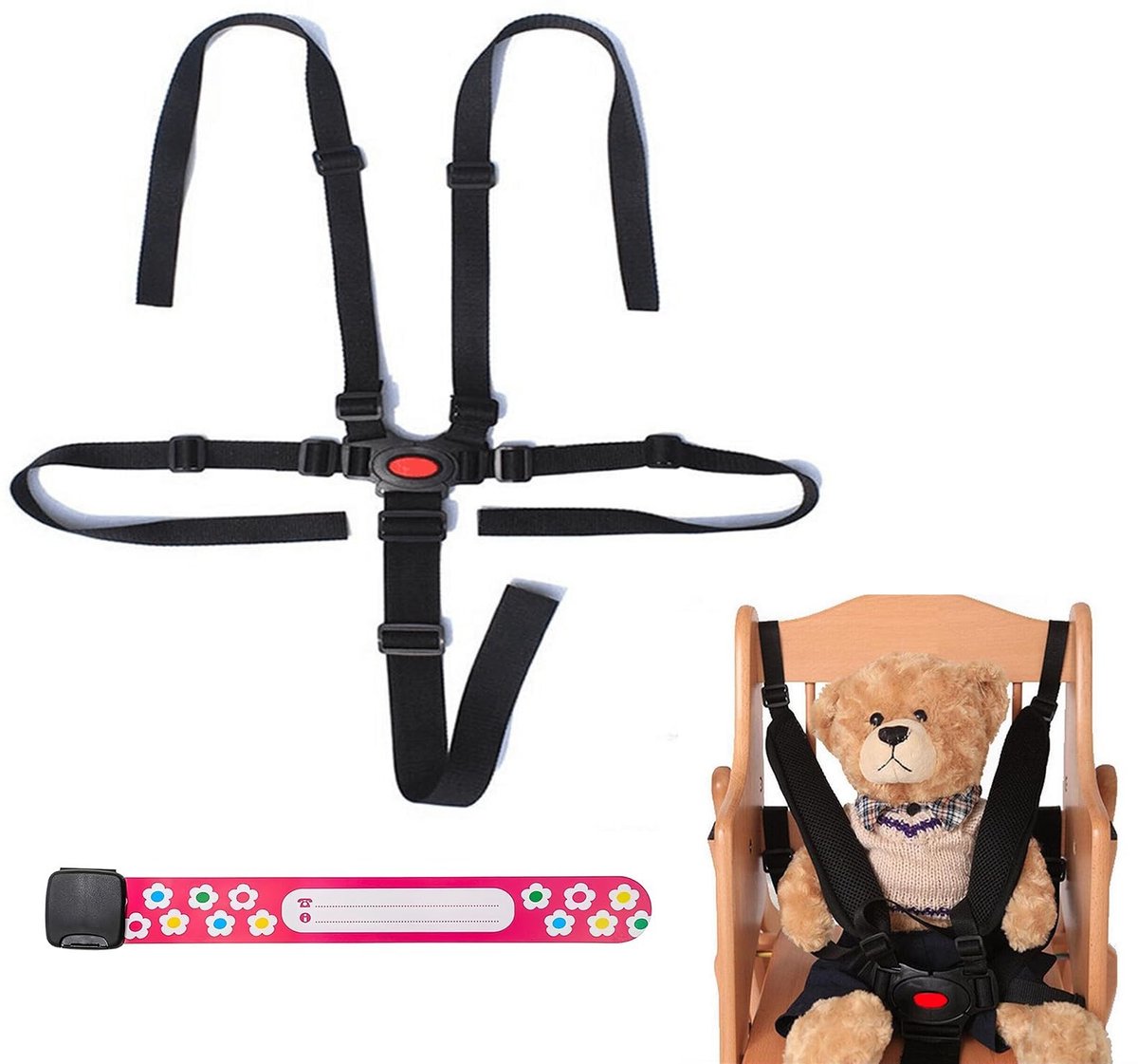 Dailygoods - Dailygoody - Veiligheidsgordel voor kinderstoel - 5-punts riem - Verstelbare veiligheidsgordels - Zwart - Universele kinderveiligheidsgordel - Ge
