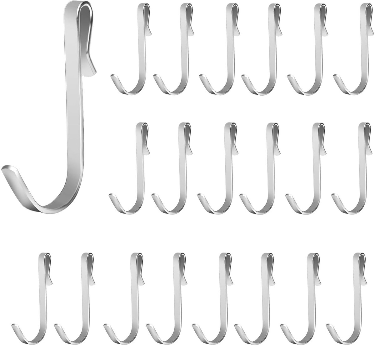 Dailygoods - Dailygoody - S-Haken - Haken voor Ophangsystemen - Duurzaam en Stevig - Zilver - Geschikt voor Badkamer en Keuken - Set van 20