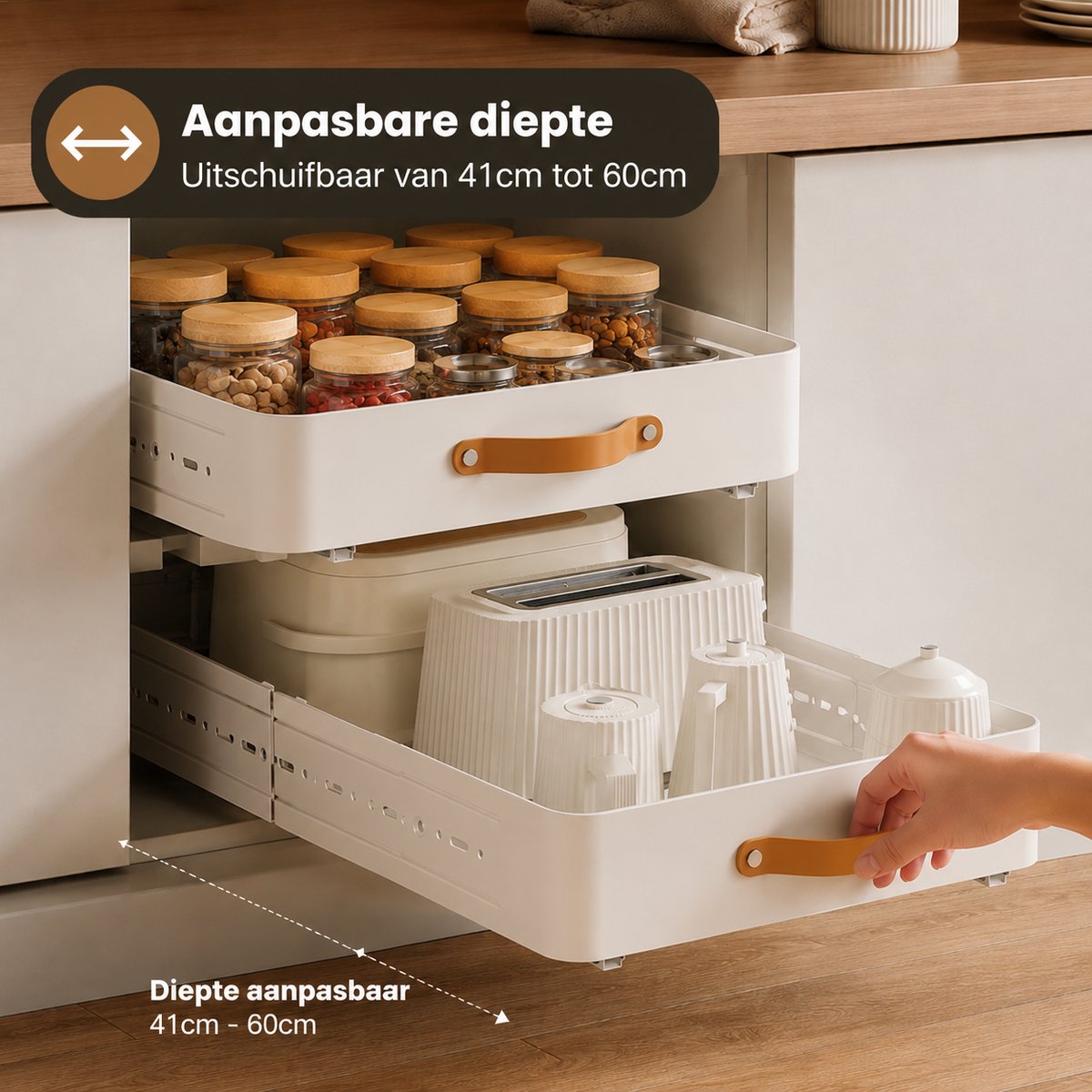 TammaT -Extra uitbreidbaar - Lade organizer - Telescopische lade - verstelbaar lade Mand - Keukenkastorganizer met handgreep - Uittrekbare laden - Opbergplanken voor keukenkasten - Uitschuifbare kastorganisator - Keuken organizer - Zwaart — cadeau in Cadeau-ideeën - foto 8